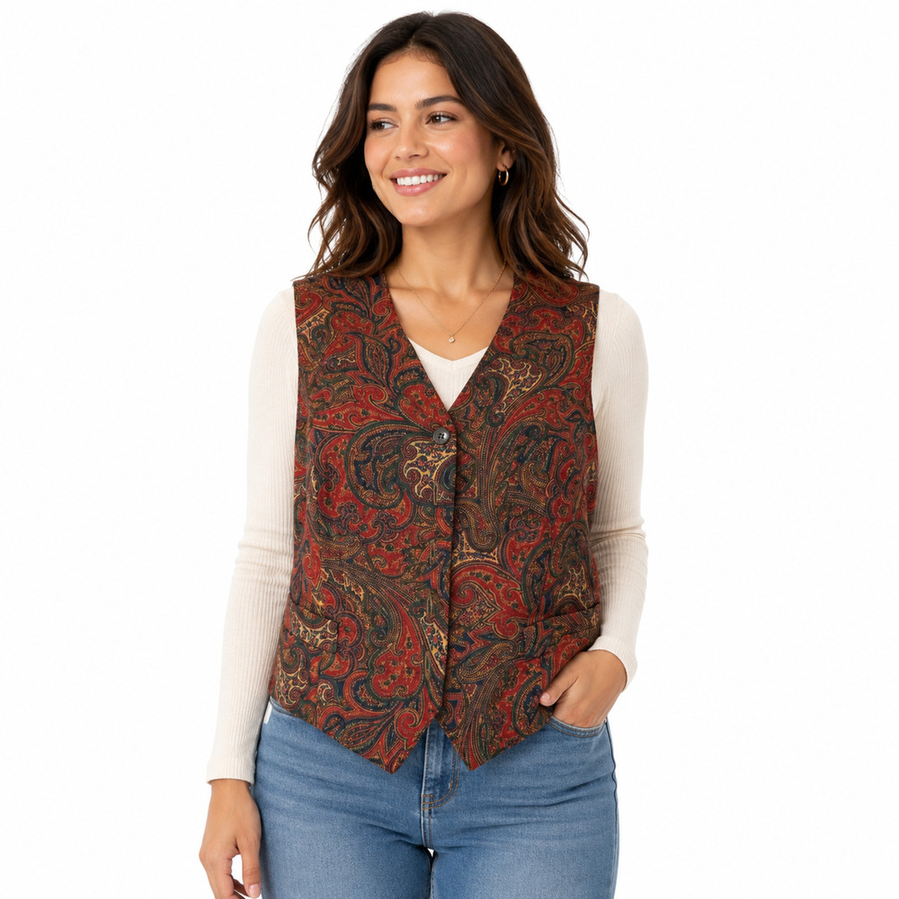 Windridge Cheryl Nash Paisley Vintage Vest 90s Librarian Chic Dark Academia M